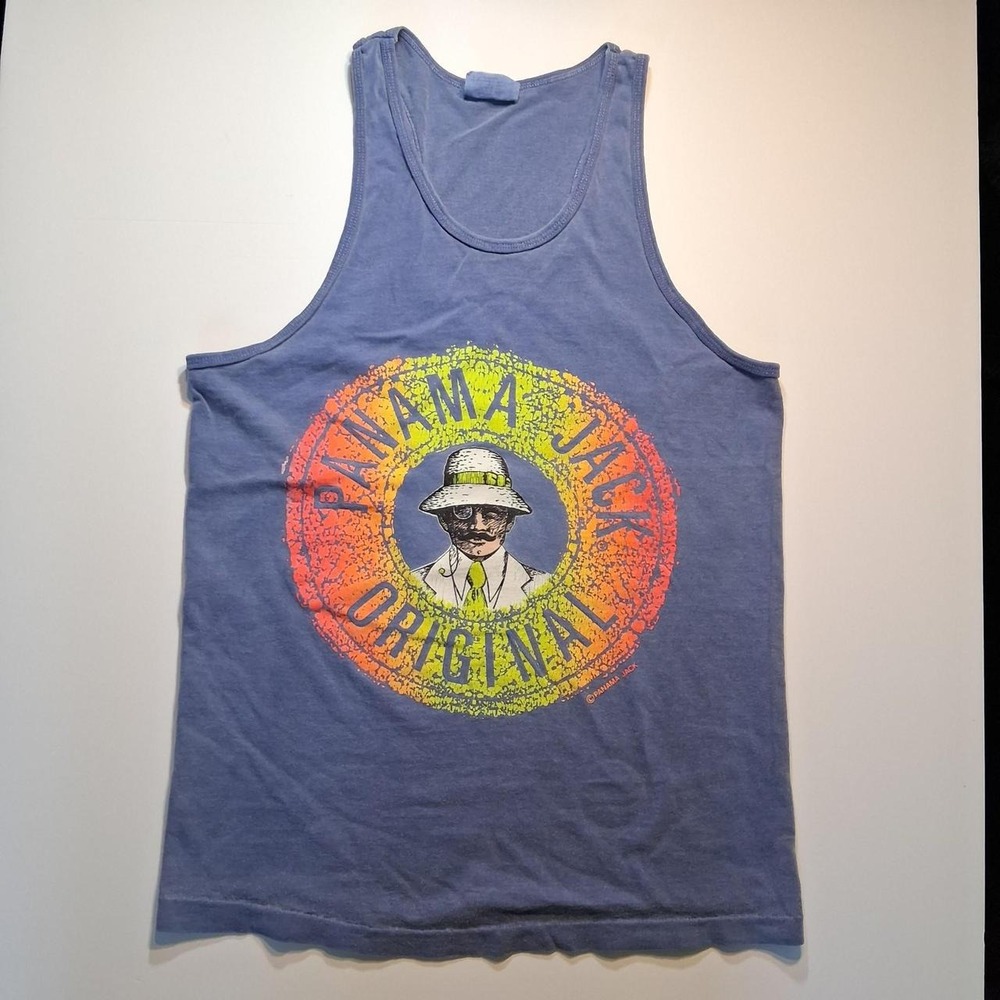 Mens Panama Jack blue tank top with large colorful graphic